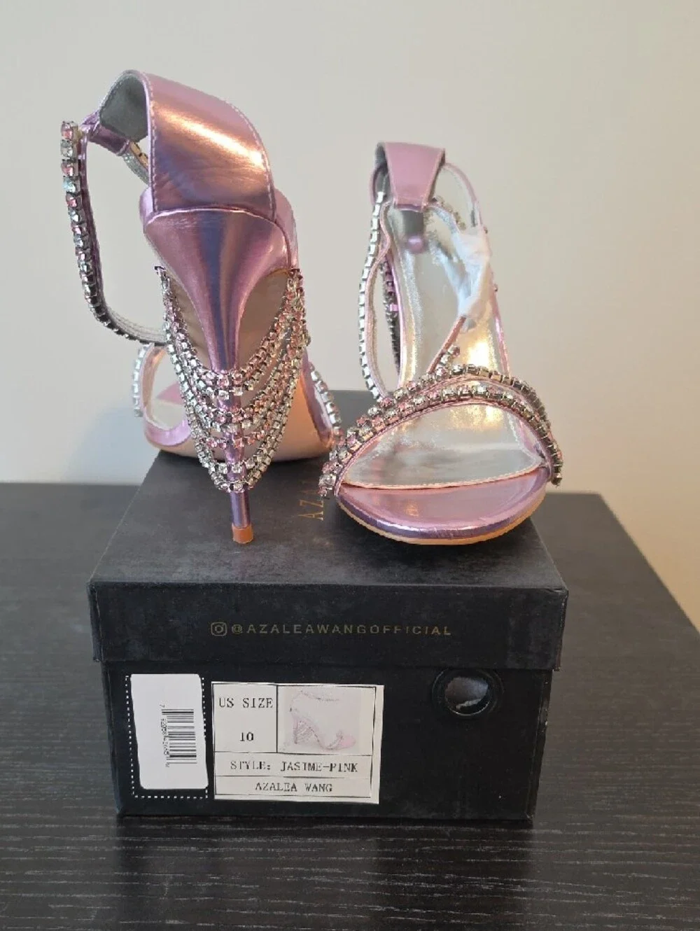 Azalea Wang Jasime Pink Rhinestone Ankle-Strap Heels - Picture 5 of 9